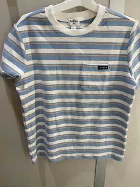Parke Striped Short Sleeve Tee in Light Blue & Cream